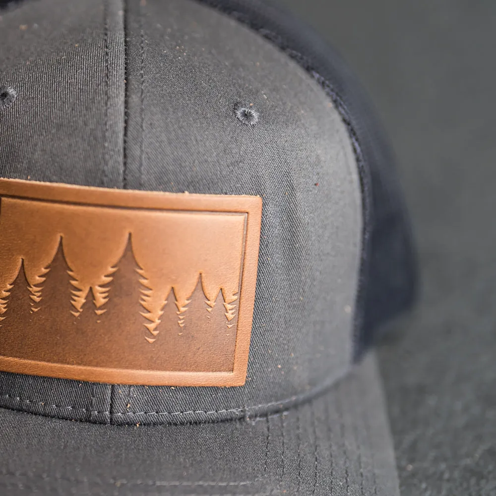 Cheery Mishaps - Leather Patch Trucker Style Hats - 30  Stamp Design Options