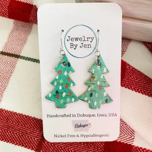 Christmas Tree Earrings: Green w/Dots