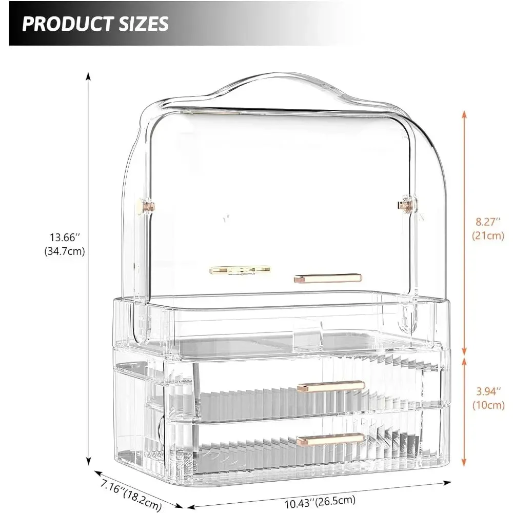 Cosmetics Makeup Storage Box with Lid & Drawers for Vanity