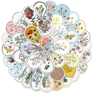 Craspire Light Bulb with Flower Pattern Self-Adhesive Picture Stickers, Vinyl Waterproof Decals, for Water Bottles Laptop Phone Skateboard Decoration, Colorful, 61~75x38~49x0.2mm, 50pcs/bag