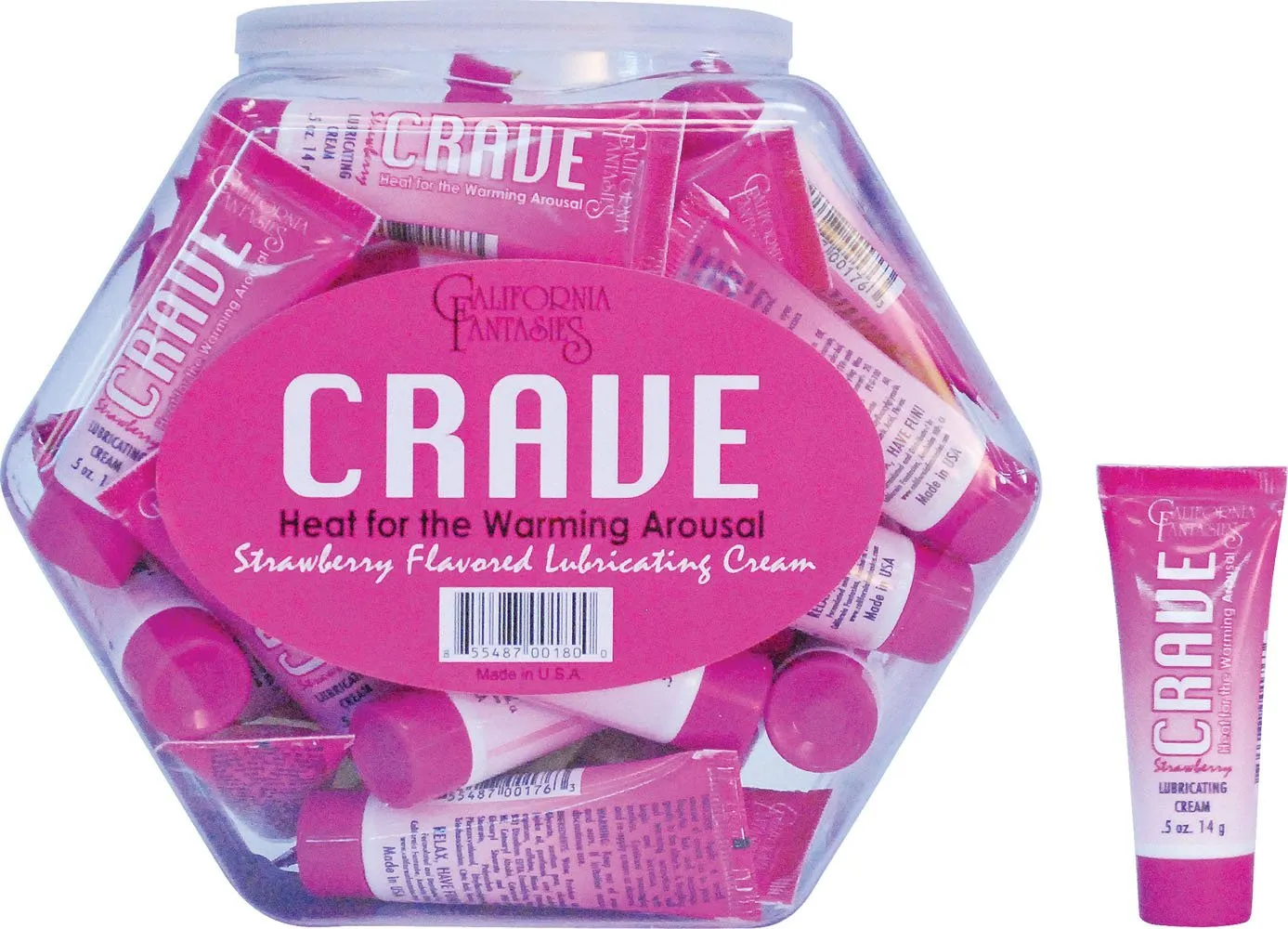 Crave Warming Lubricating Cream Strawberry Flavored 0.5 Oz Fishbowl 36 Count