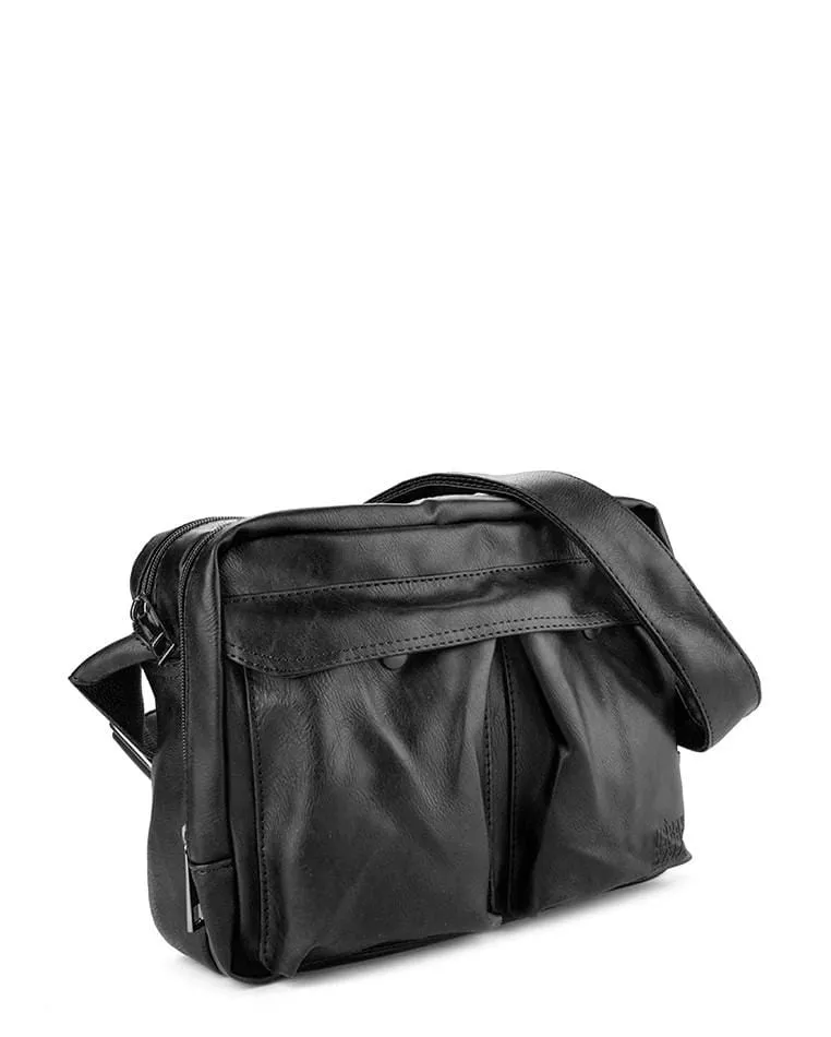 Distressed Leather EDC Crossbody Bag - Black