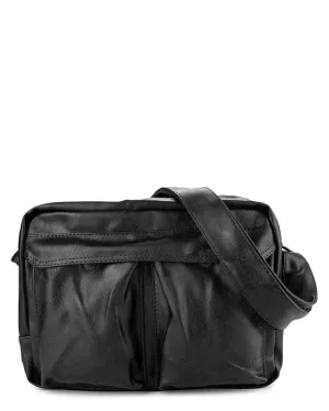 Distressed Leather EDC Crossbody Bag - Black