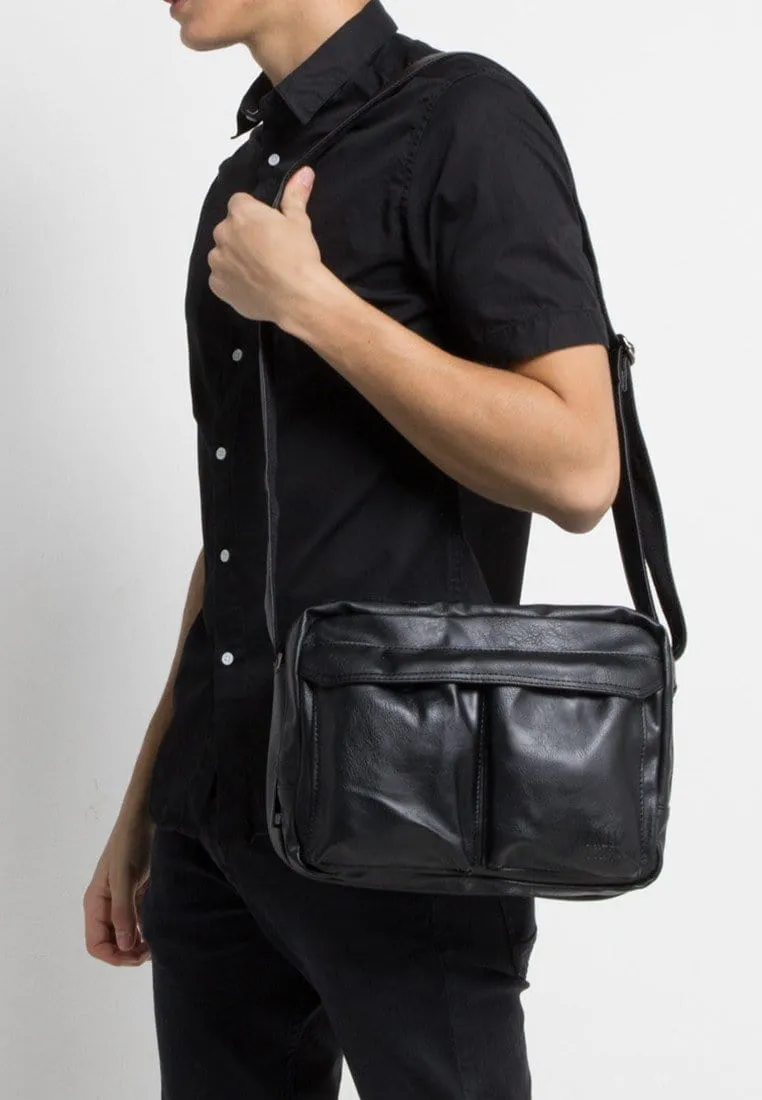 Distressed Leather EDC Crossbody Bag - Black