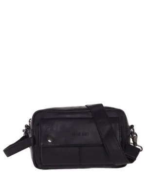 Distressed Leather Pouch Bag - Black