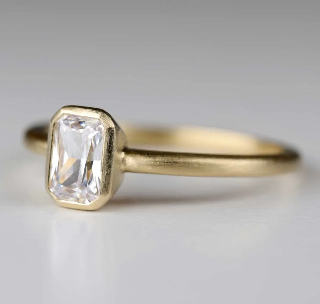 Emerald Cut Classic Bezel Solitaire Engagement Ring