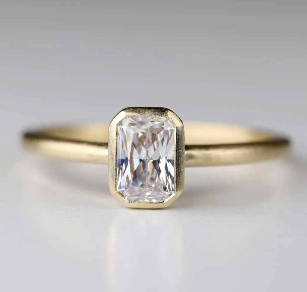 Emerald Cut Classic Bezel Solitaire Engagement Ring