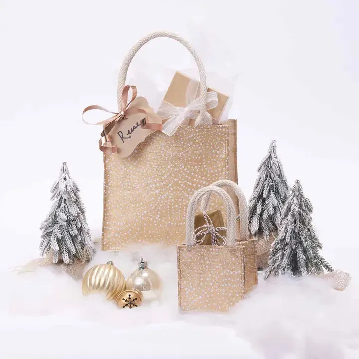 Filigree Gold Reusable Gift Bag Tote - Small