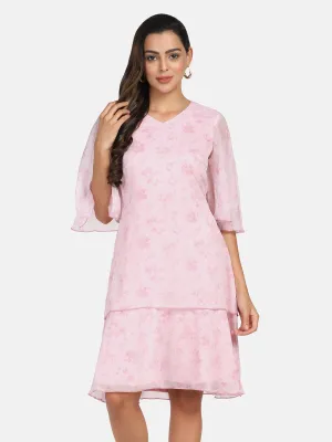 Floral Print Chiffon A line Dress - Pink