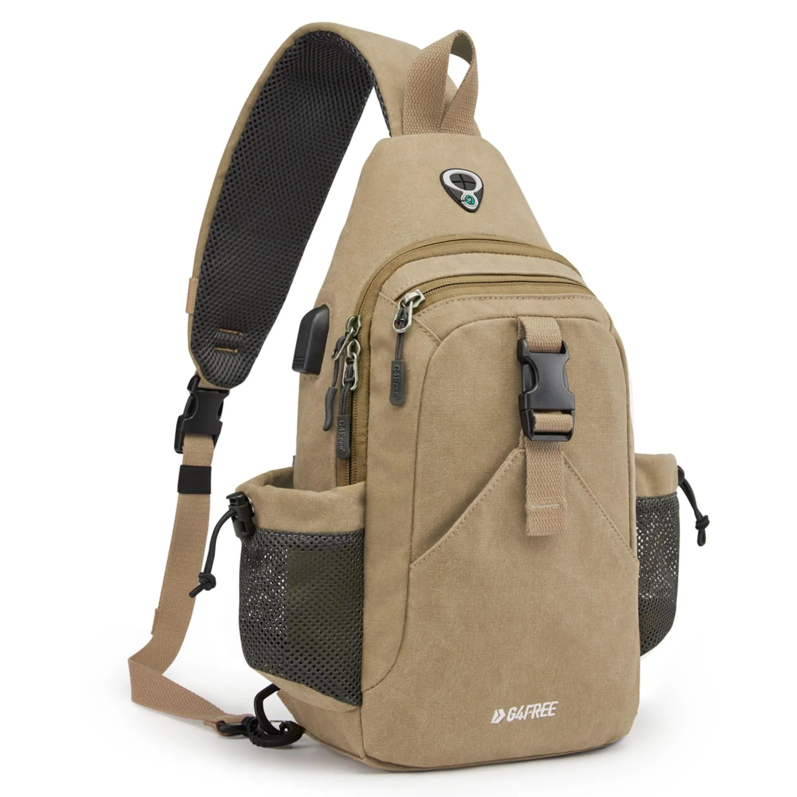 G4Free Canvas Sling Bag Crossbody Backpack with USB Charging Port & RFID Blocking