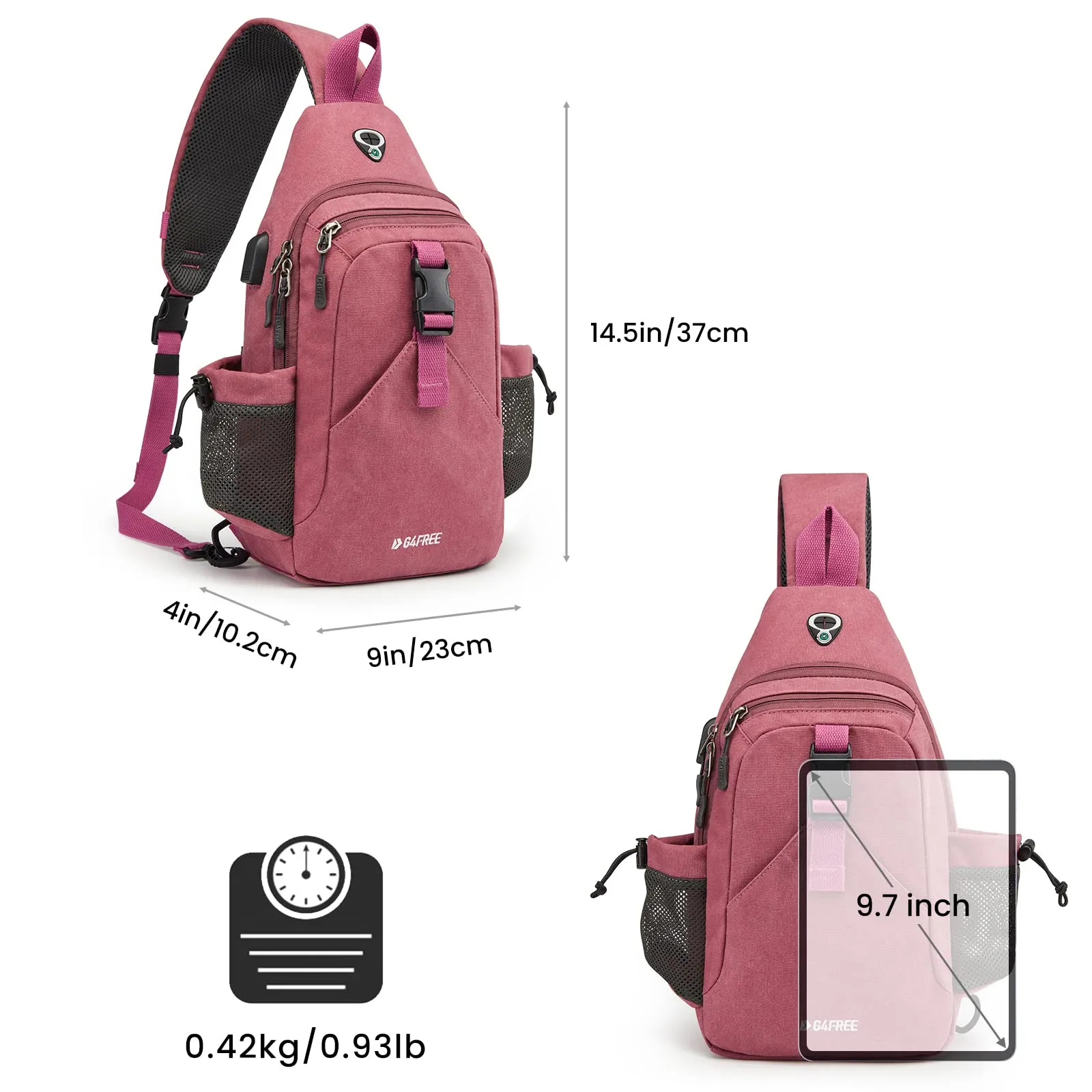 G4Free Canvas Sling Bag Crossbody Backpack with USB Charging Port & RFID Blocking