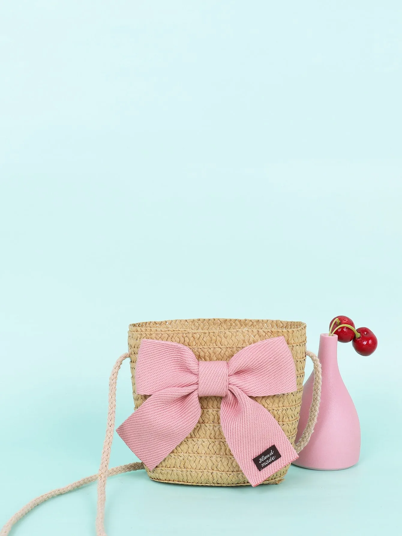 Girls Bow Decor Straw Bag