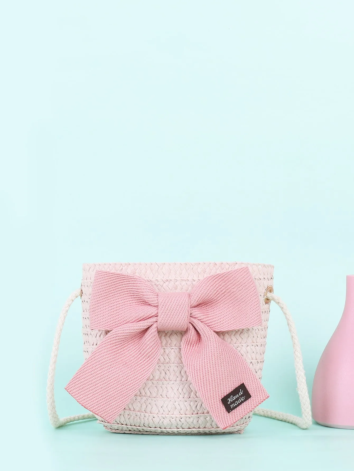 Girls Bow Decor Straw Bag