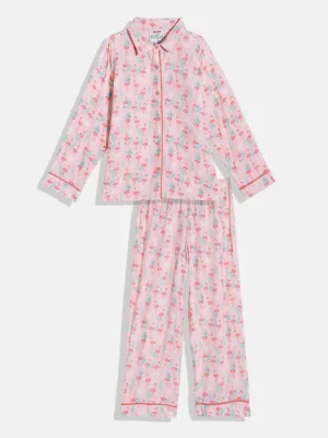 Girls Pink Flamingo Shirt Pyjama Set