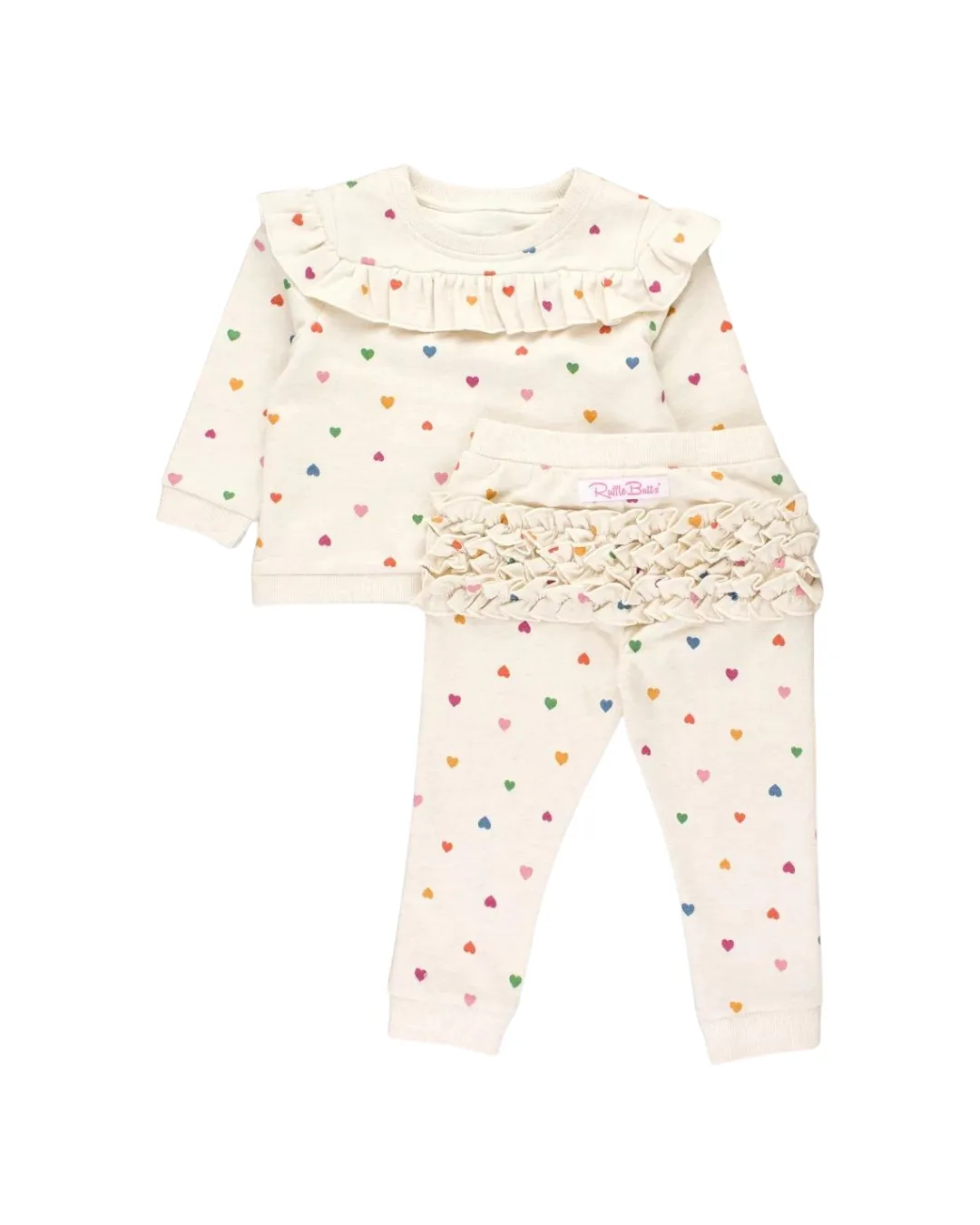 Girls Wild Rainbow Hearts Ruffle Jogger Set