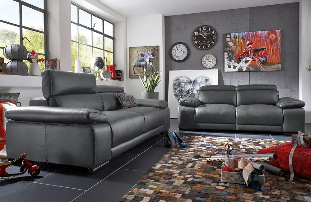 Grace Modern Gray Leather Reclining Loveseat