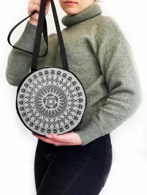 Grey Black Mandala Circle Handmade Backpack Crossbody Bag for Women