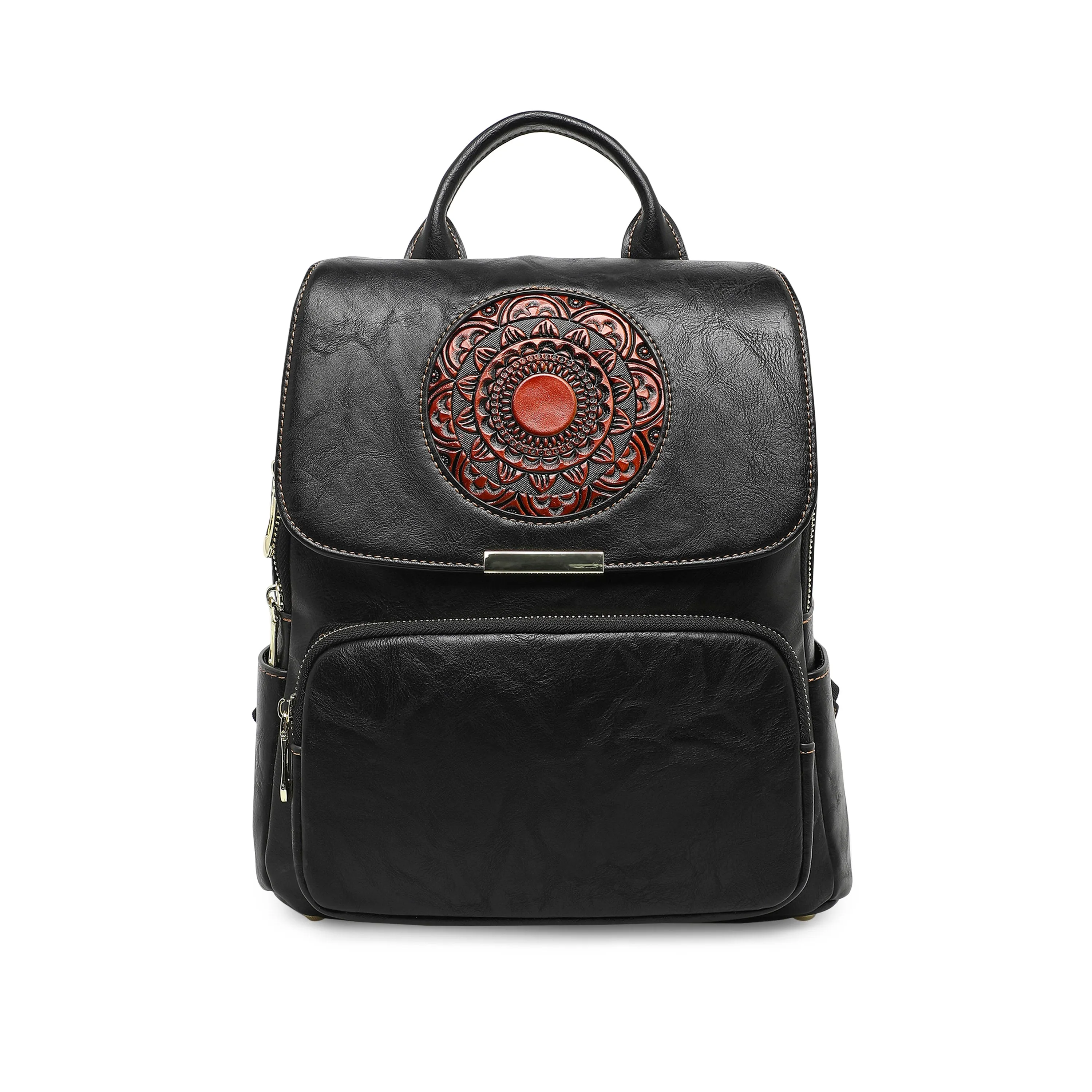 Halo Women's Genuine Leather Backpack - Ink Black