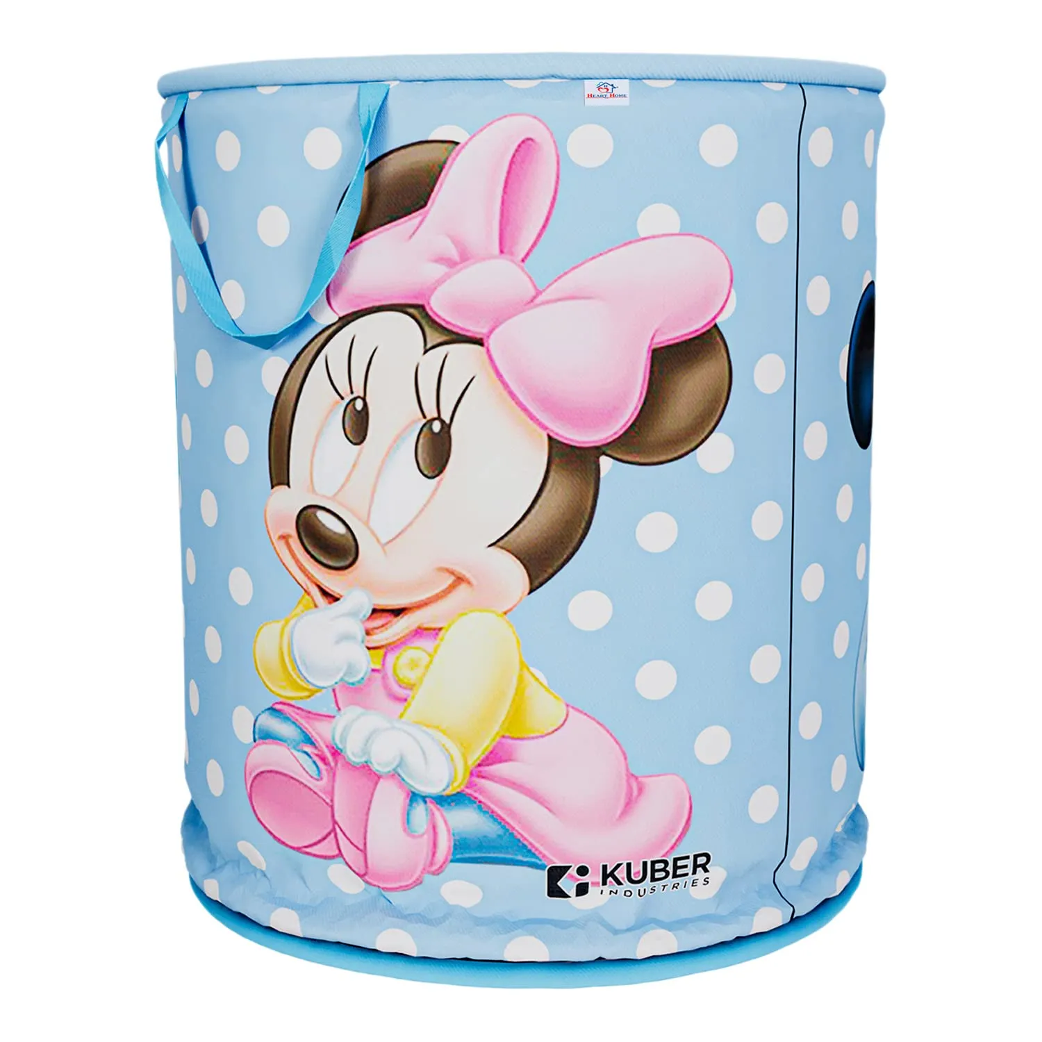 Heart Home Disney Mickey & Team Print Round Laundry Basket|Polyester Clothes Hamper|Waterproof & Foldable Round Laundry Bag with Handle,45 Ltr.(Sky Blue)