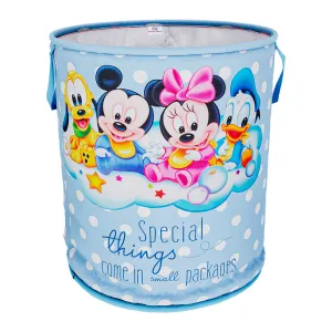 Heart Home Disney Mickey & Team Print Round Laundry Basket|Polyester Clothes Hamper|Waterproof & Foldable Round Laundry Bag with Handle,45 Ltr.(Sky Blue)