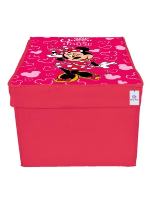 Heart Home Disney Minnie Print Non Woven Flodable Storage Box/Organizer With Lid Handle|Storage Box For Clothes|Toy Storage Box Large Size (Pink)