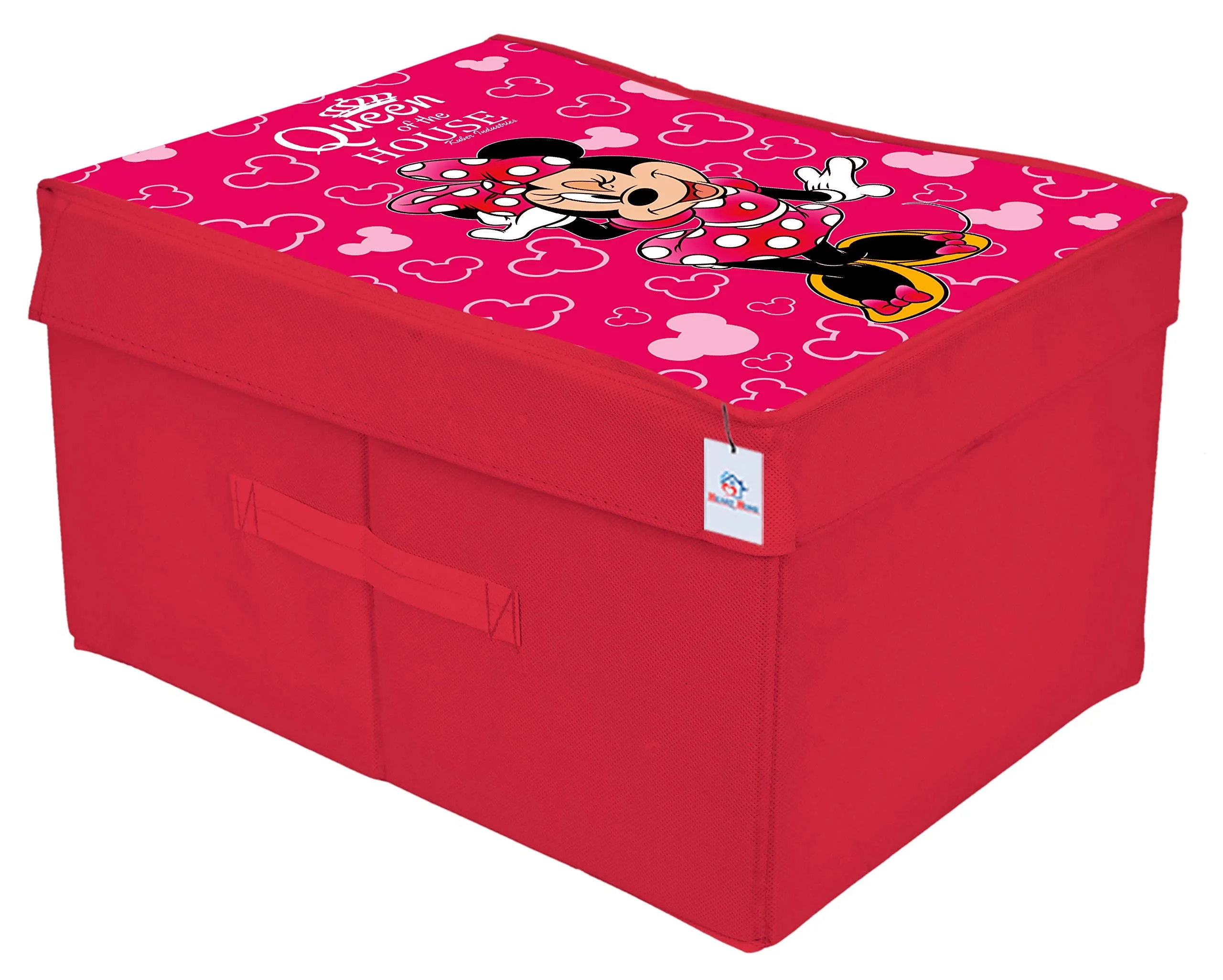 Heart Home Disney Minnie Print Non Woven Flodable Storage Box/Organizer With Lid Handle|Storage Box For Clothes|Toy Storage Box Large Size (Pink)