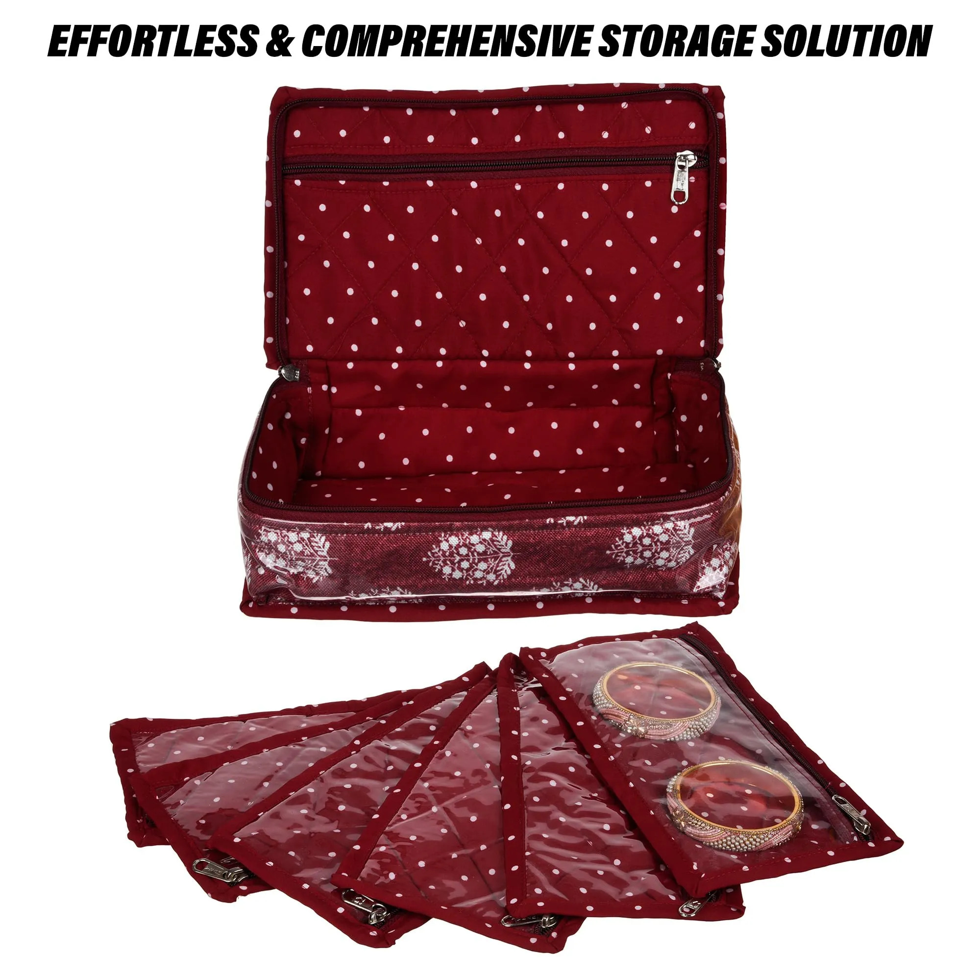 Heart Home Jewellery Kit | Travel Makeup Organizer | Zipper Clouser Cosmetic Kit | 6 Pouch Jewellery Kit | Cosmetic Bag for Women | Bow Dot Jewellery Kit | Maroon