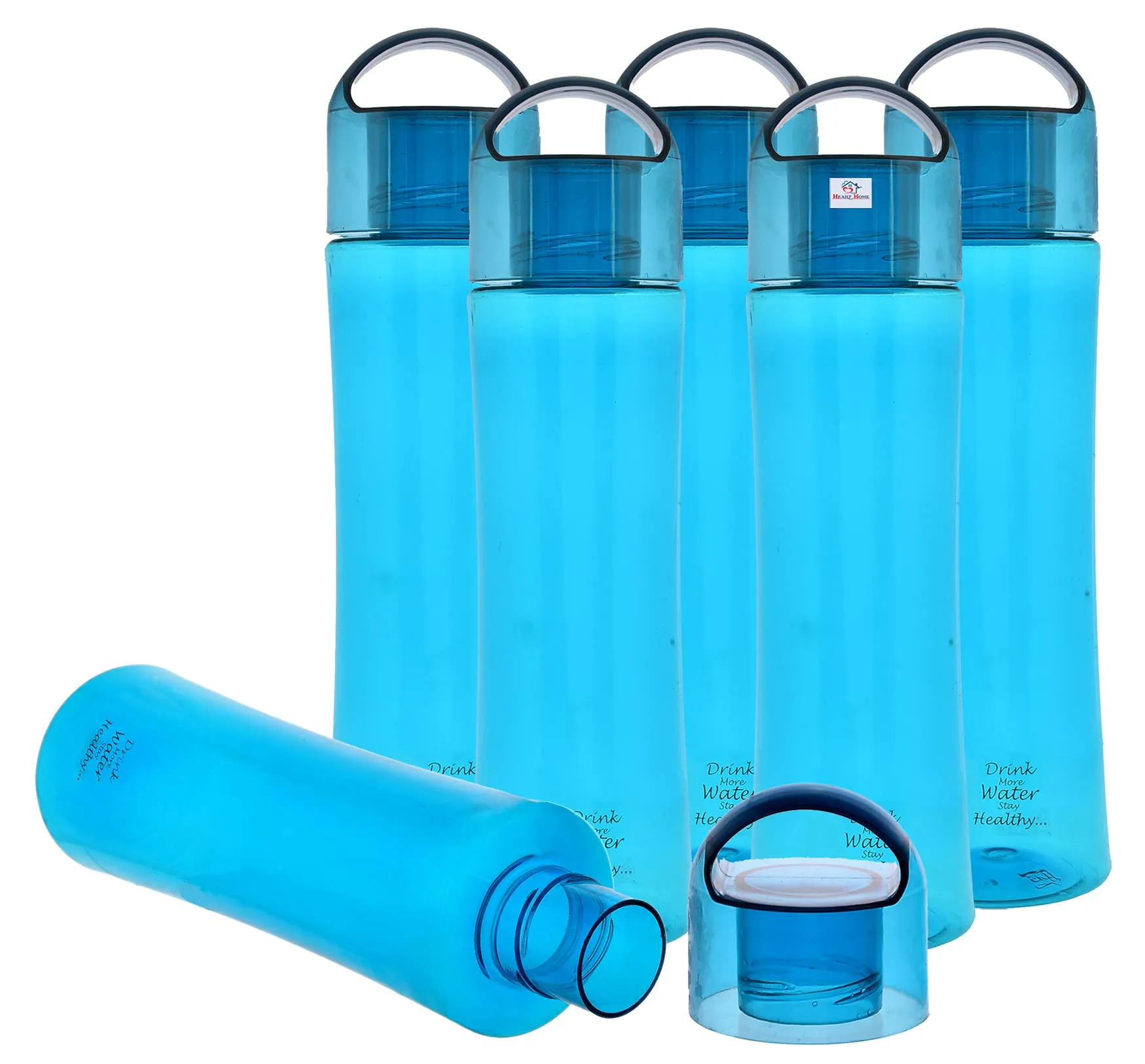 Heart Home Plastic Water Bottle- 1 Litre, Pack of 6 (Blue)