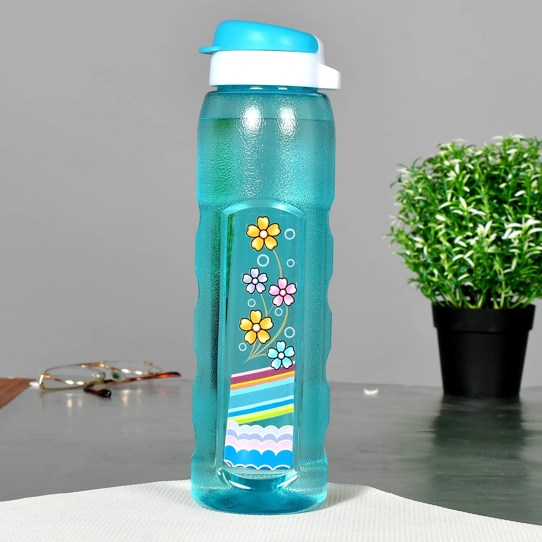 Heart Home Plastic Water Bottle With Sipper- 1 Litre, Pack of 6 (Sky Blue & Grey)