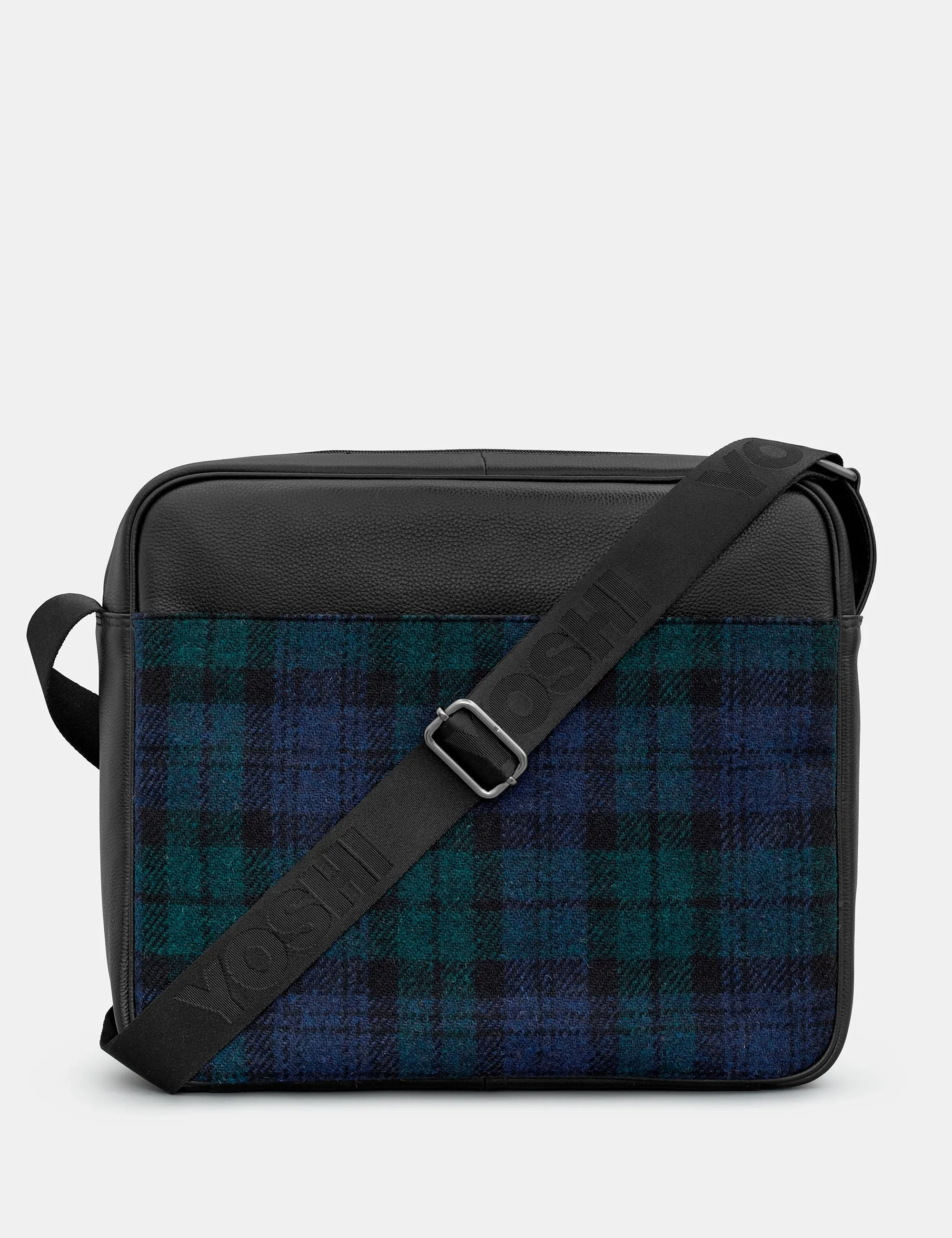 Highland Thistle Harris Tweed & Black Leather Messenger Bag