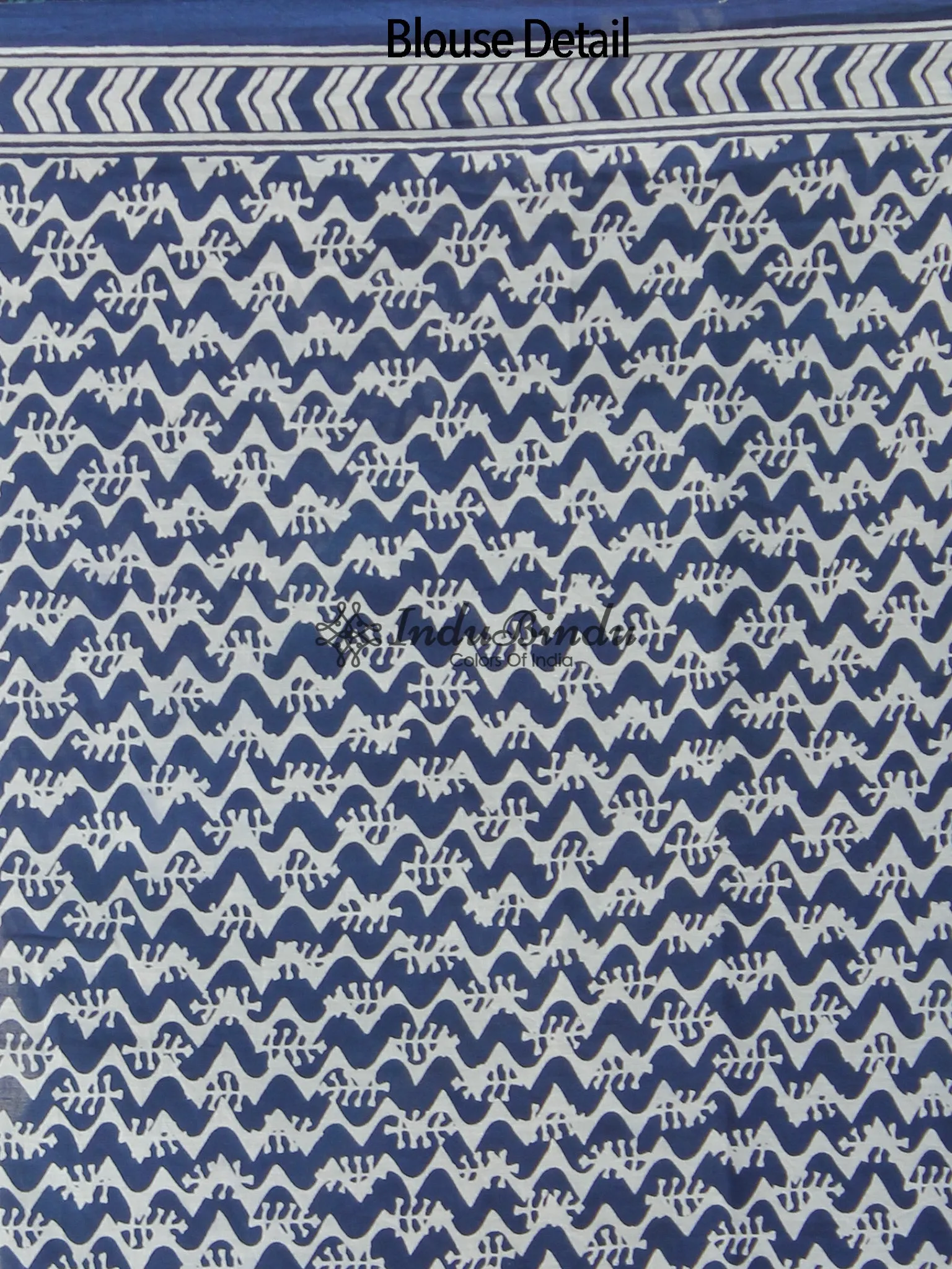 Indigo Blue White Hand Block Printed Cotton Saree In Natural Colors - S031702356