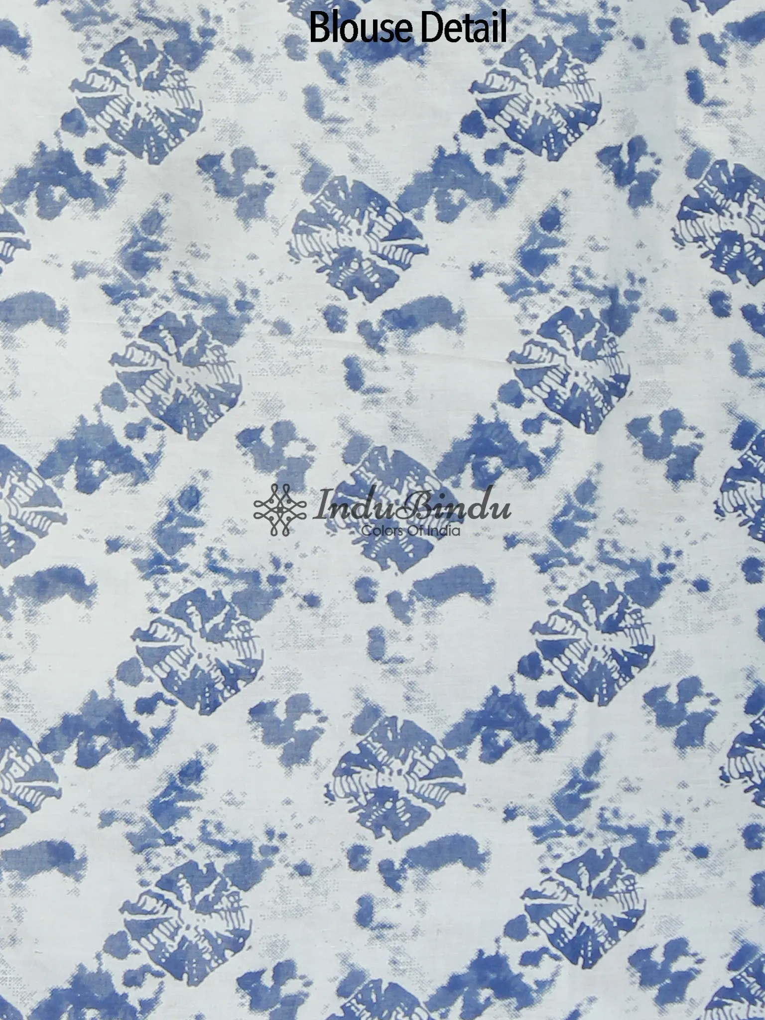 Indigo Blue White Hand Block Printed Cotton Saree In Natural Colors - S031702358