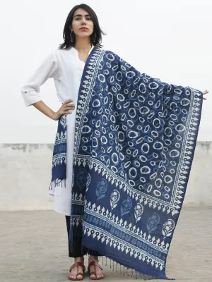 Indigo Ivory Handloom Cotton Hand Block Printed Dupatta - D04170170