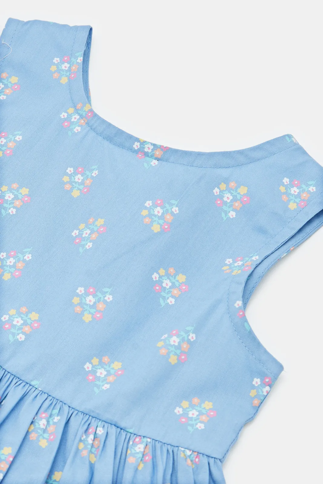 Infant Girls Blue Floral Print Dress