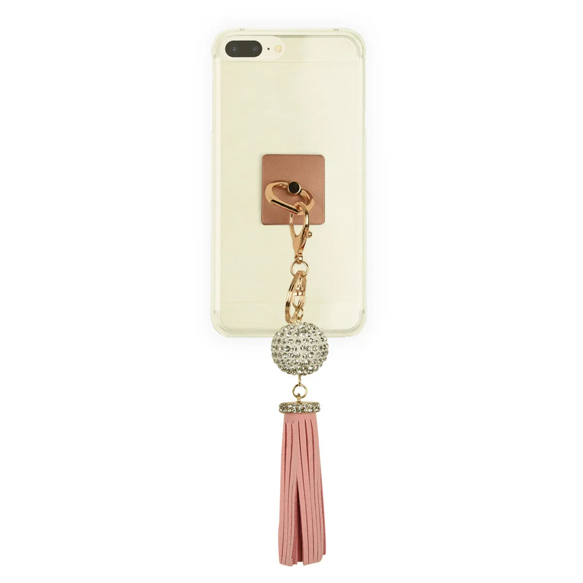 iOrigin Ring Grip/ Kick Stand   Acrylic Diamond Studded Ball with Faux Leather Tassel Key Chain for Mobile Phones & Tablets