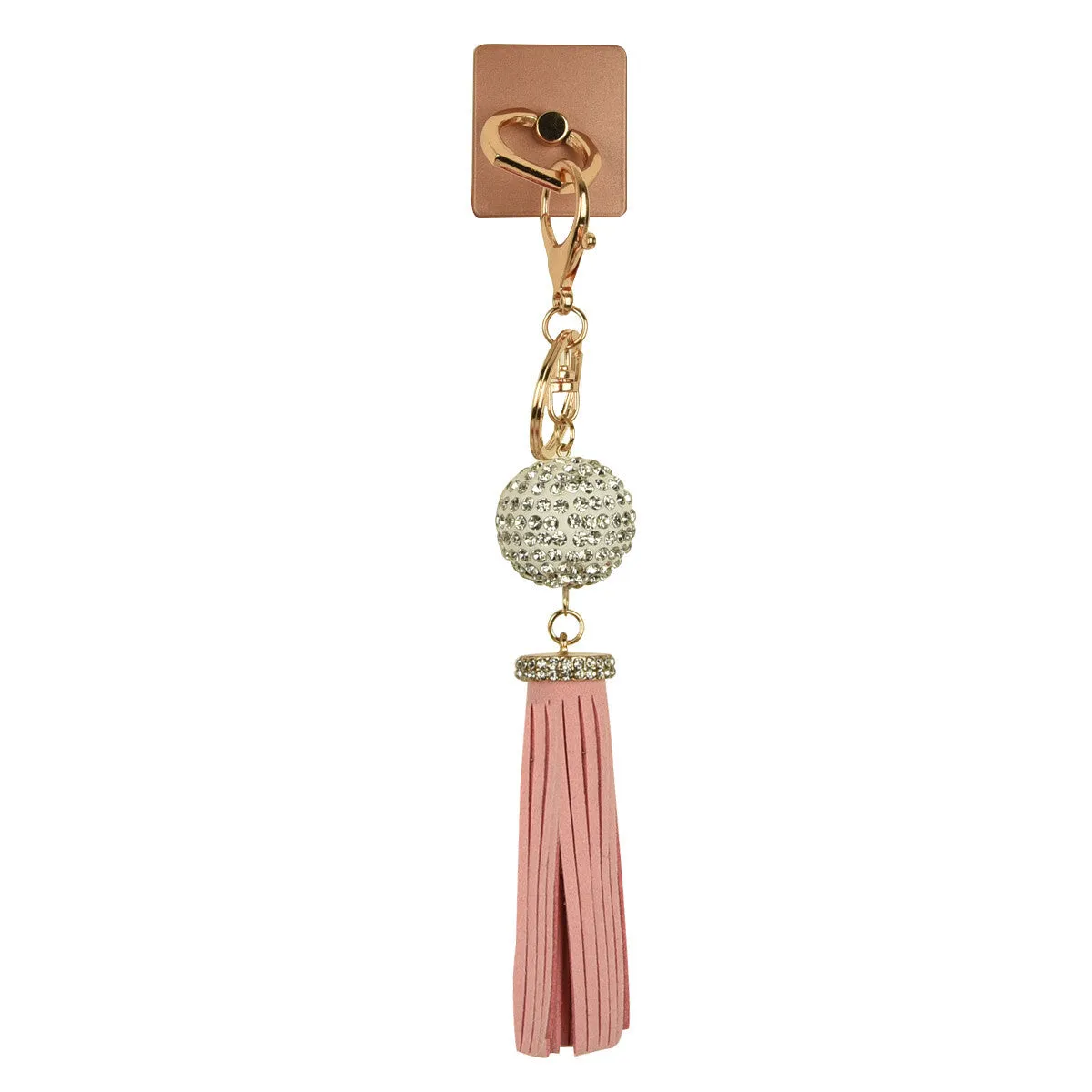 iOrigin Ring Grip/ Kick Stand   Acrylic Diamond Studded Ball with Faux Leather Tassel Key Chain for Mobile Phones & Tablets