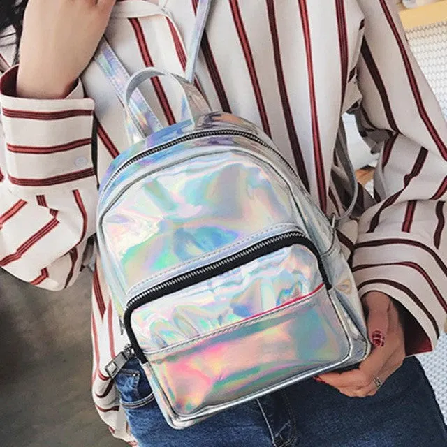 Iridescent Rainbow Shiny Mini Backpack, School bag, Super cute!