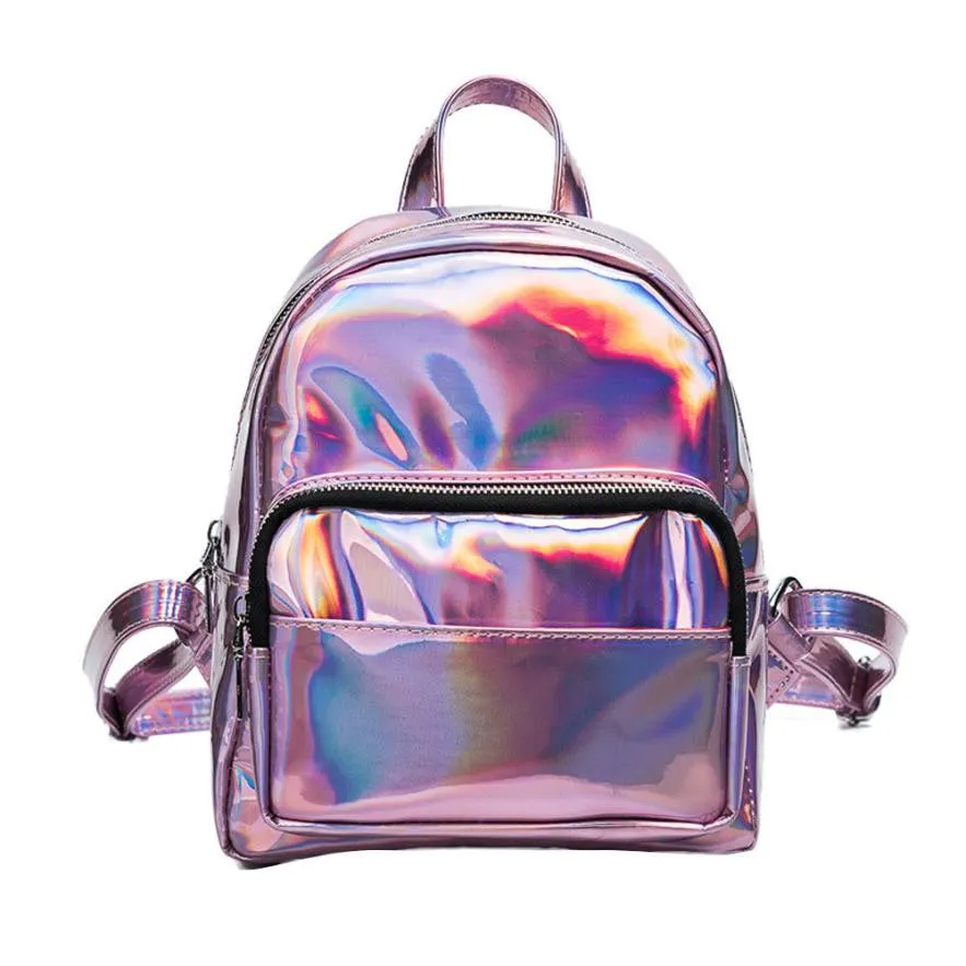 Iridescent Rainbow Shiny Mini Backpack, School bag, Super cute!