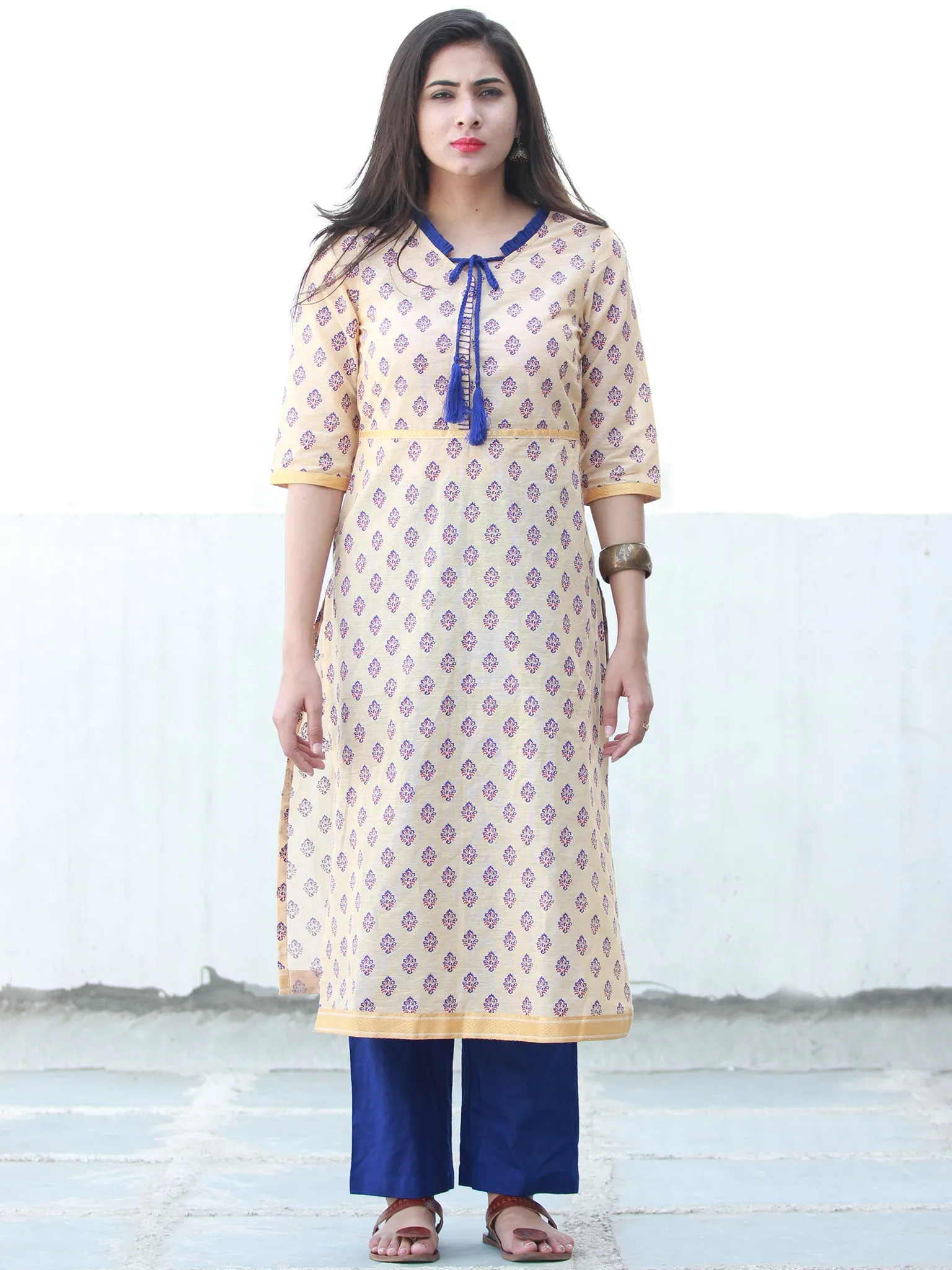 Ivory Blue South Handloom Cotton Kurta - K196FXXX