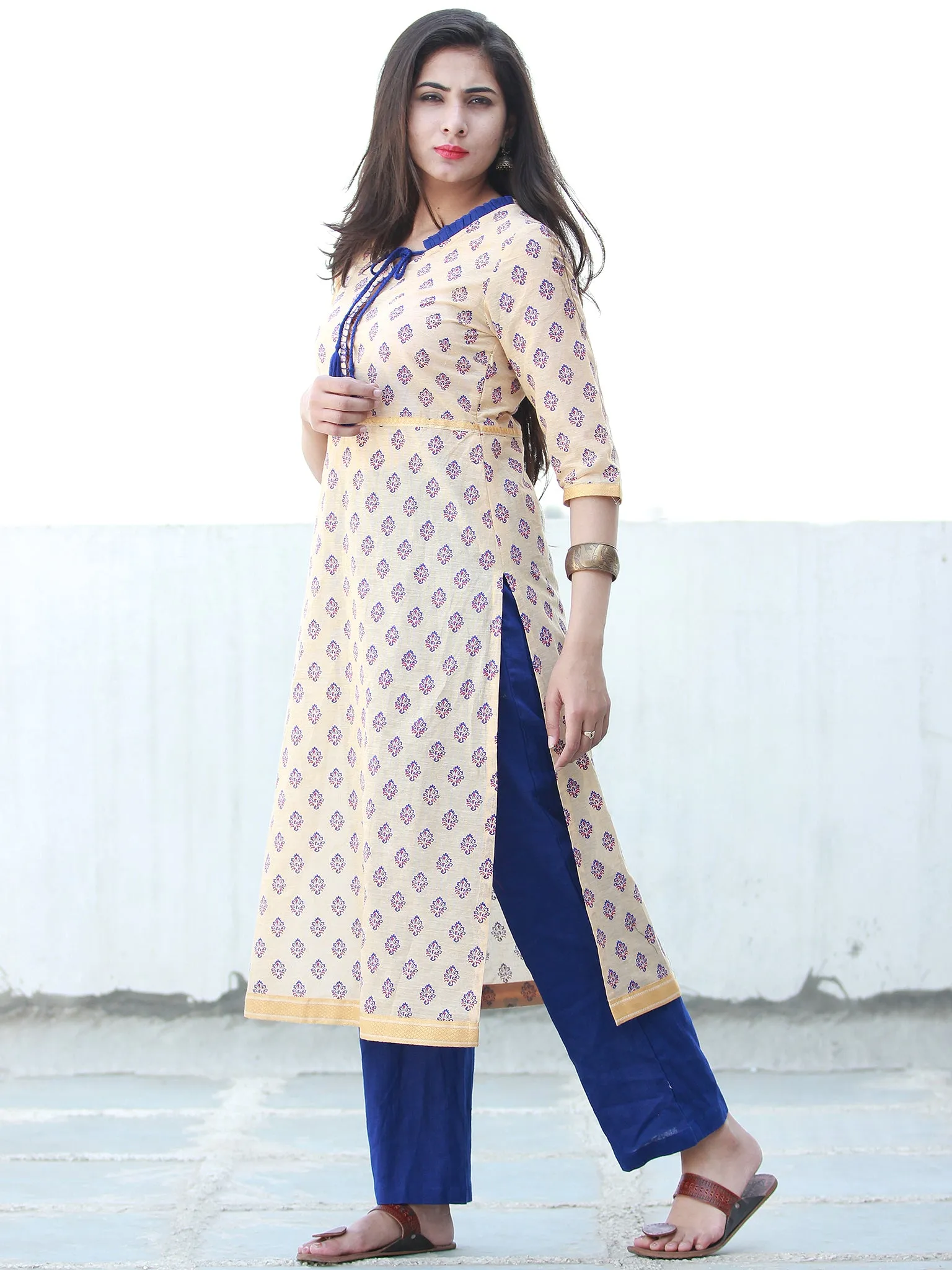 Ivory Blue South Handloom Cotton Kurta - K196FXXX