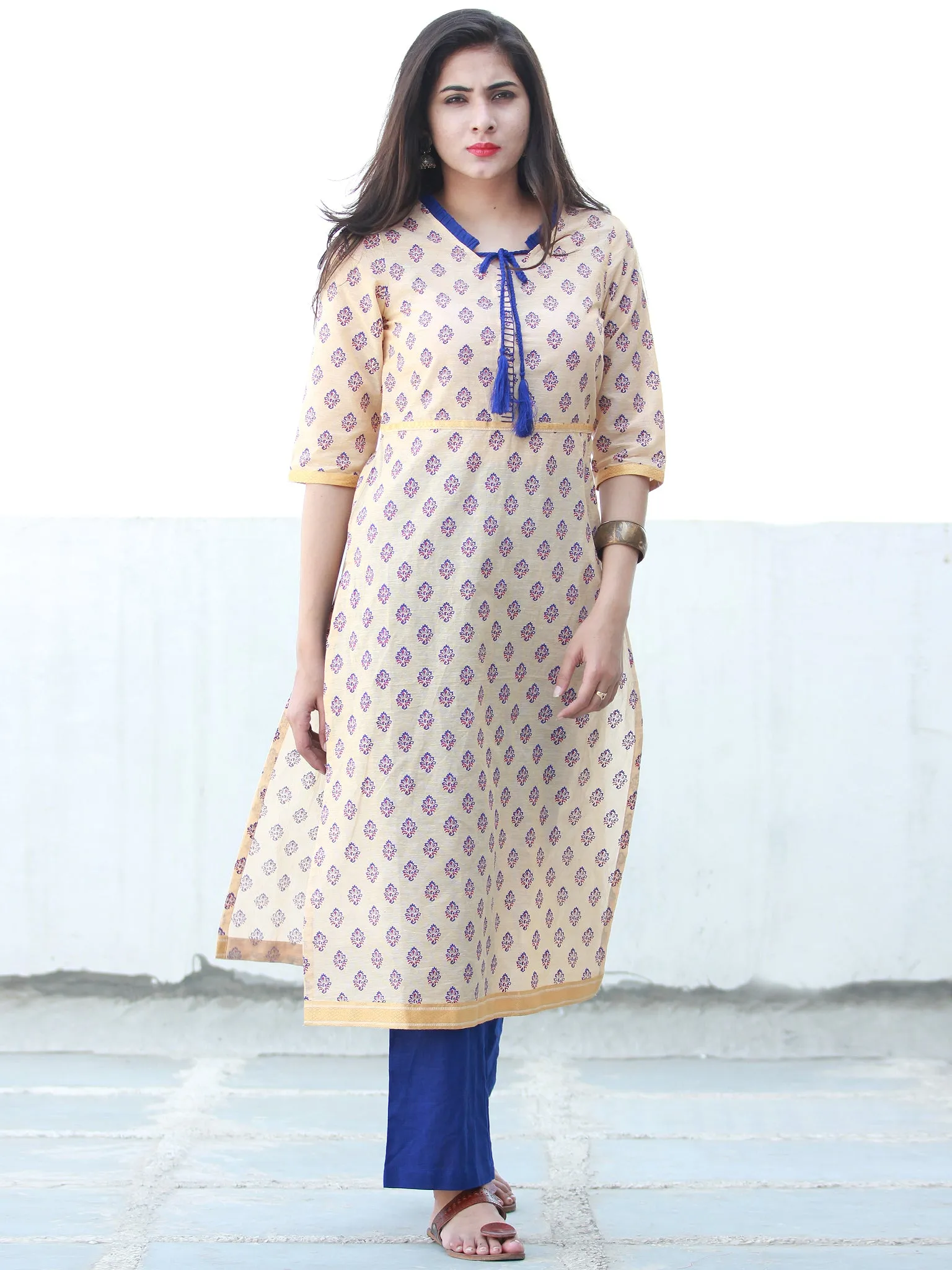 Ivory Blue South Handloom Cotton Kurta - K196FXXX