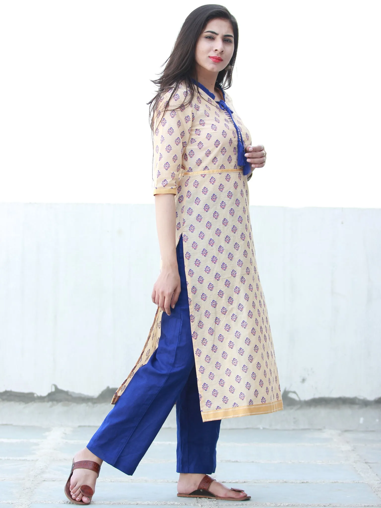 Ivory Blue South Handloom Cotton Kurta - K196FXXX