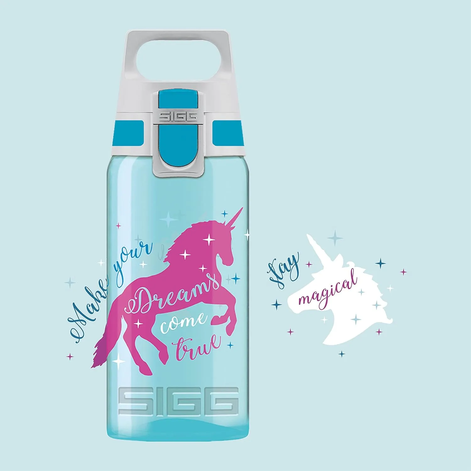 Junior SIGG Kids VIVA ONE Unicorn Water Bottle (0.5L), Light Blue Design