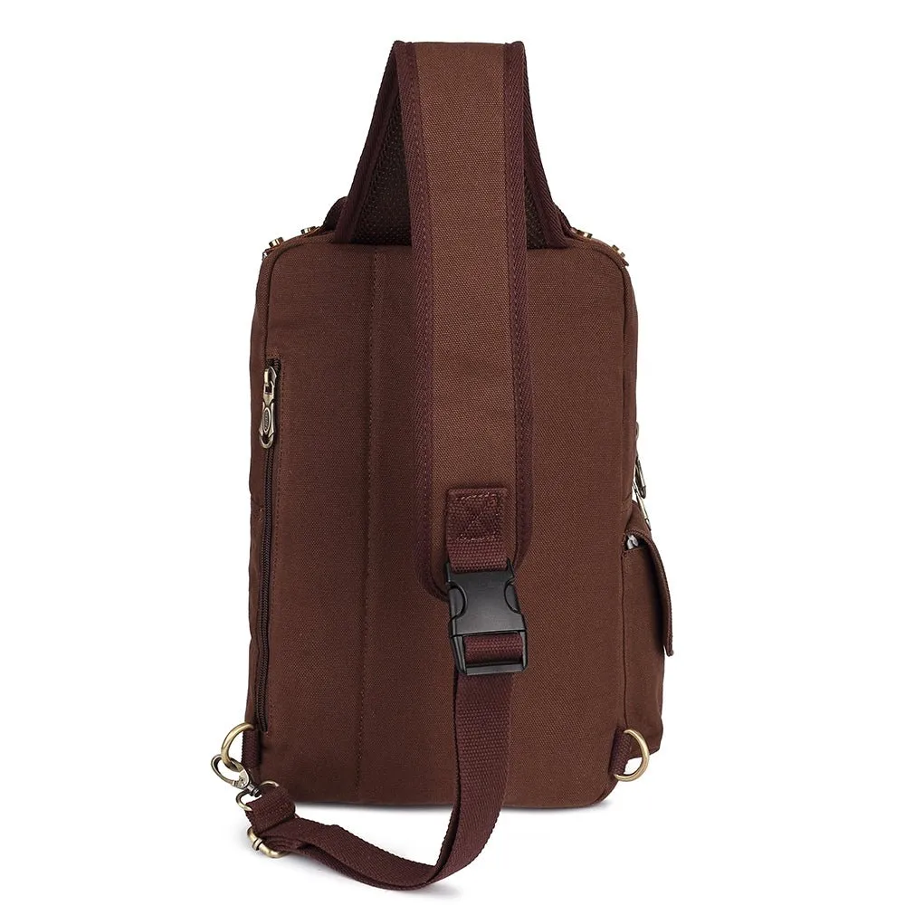 KAUKKO Canvas Crossbody Sling Bag Backpack for Cycling, Hiking, Camping, and Commuting, FD252 ( Coffee )