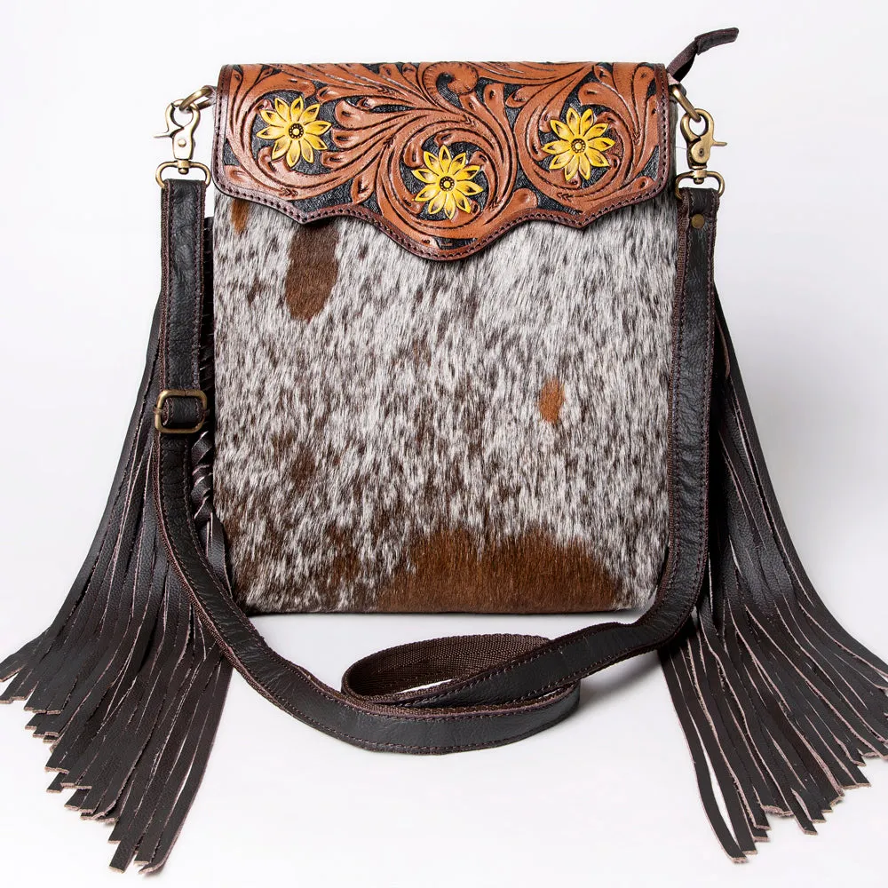 KBA104 - KBA104 -MESSENGER Hand Tooled Saddle Leather and Upcycled Canvas Ladies Bag 14.5x12.5 KBA10