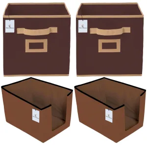 Kuber Industries Non Woven 2 Piece Shirt Stacker Wardrobe Organizer and 2 Piece Small Foldable Storage Organiser Cubes/Boxes (Coffee) -CTKTC38326