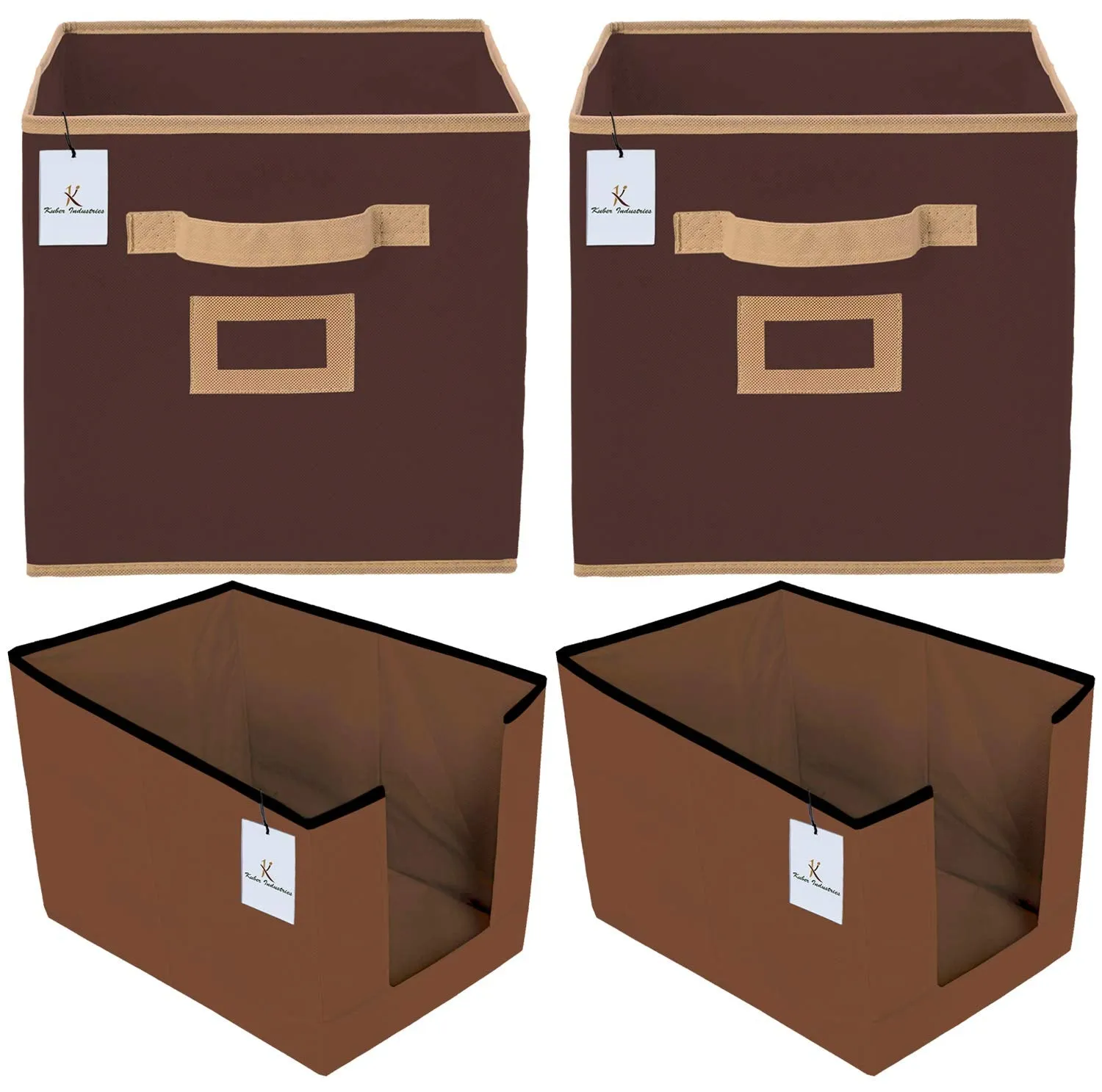 Kuber Industries Non Woven 2 Piece Shirt Stacker Wardrobe Organizer and 2 Piece Small Foldable Storage Organiser Cubes/Boxes (Coffee) -CTKTC38326