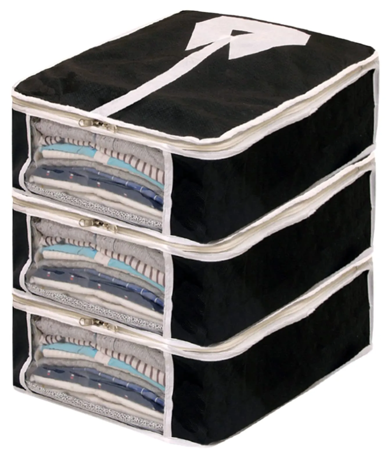 Kuber Industries Shirts & Clothing Organizer With Clear Window- Pack of 3 (Black)-HS43KUBMART26149