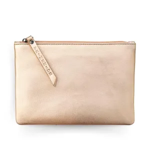 Large Size Leather Zip Pouch - Rose Gold