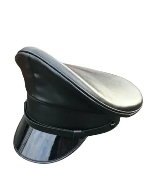 Leather Biker Cap with Low Brim